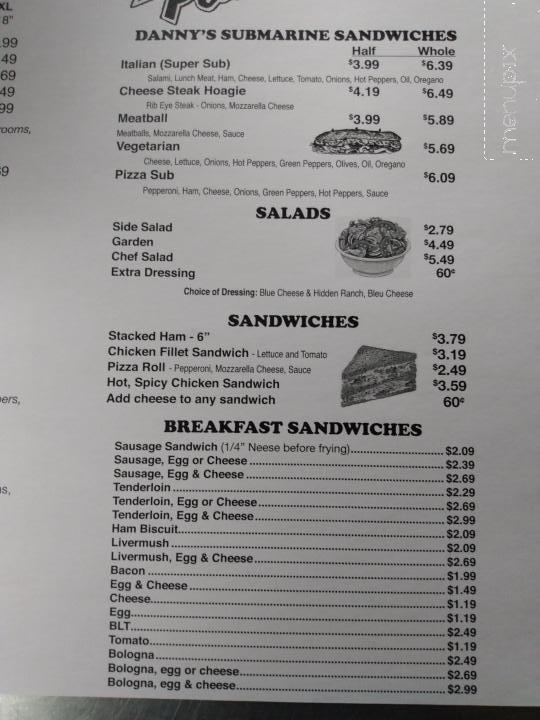 Danny's Place - Rockwell, NC menu_pic