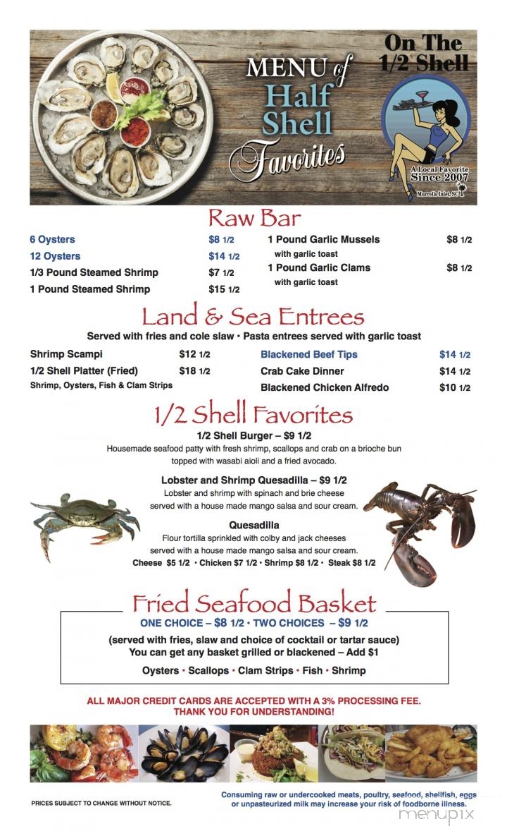 On the Half Shell - Murrells Inlet, SC menu_pic