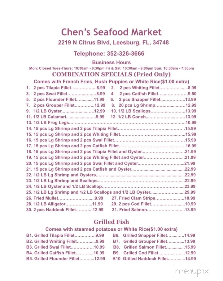 Chen's Seafood Market - Leesburg, FL menu_pic