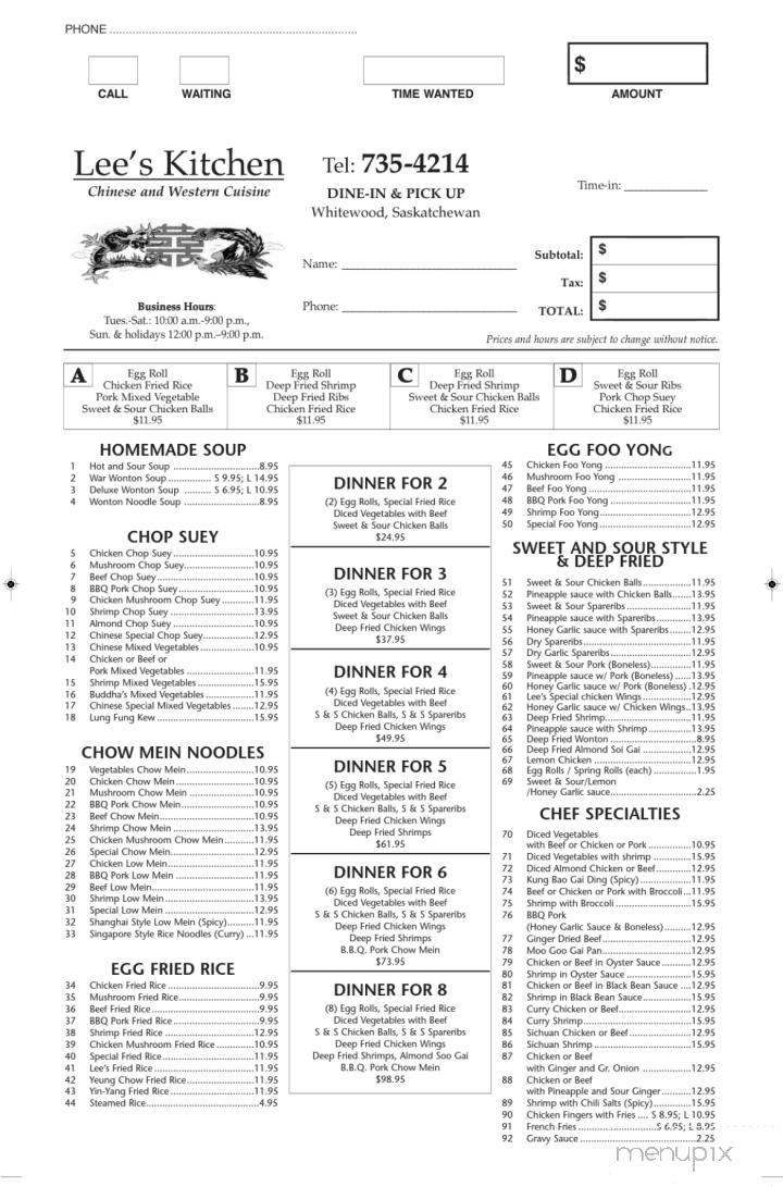 Lee's Kitchen - Whitewood, SK menu_pic