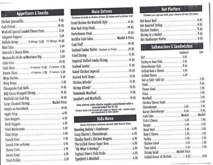 Winfield Inn - Sykesville, MD menu_pic
