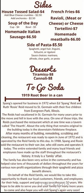 Spang's Italian Restaurant - Saint Germain, WI menu_pic