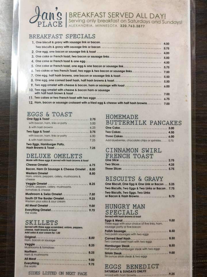 Jan's Place - Alexandria, MN menu_pic