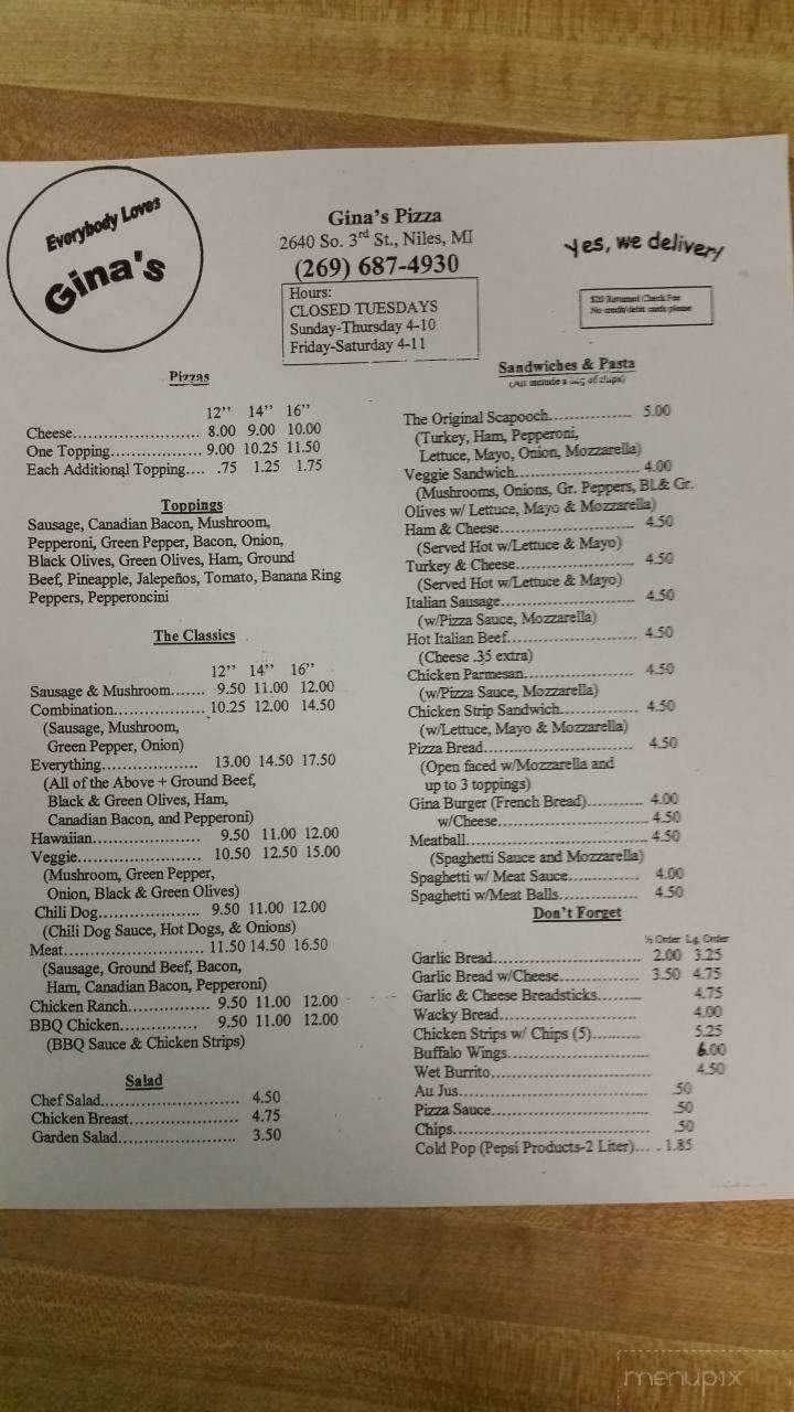 Gina's Pizza - Niles, MI menu_pic