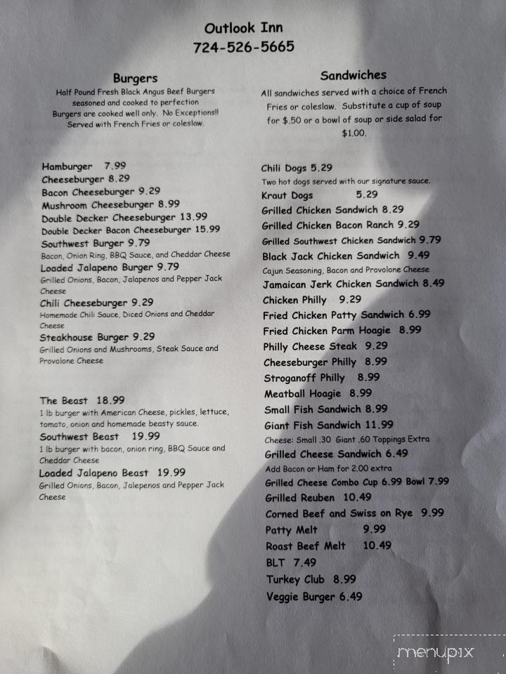 Outlook Inn - Rimersburg, PA menu_pic