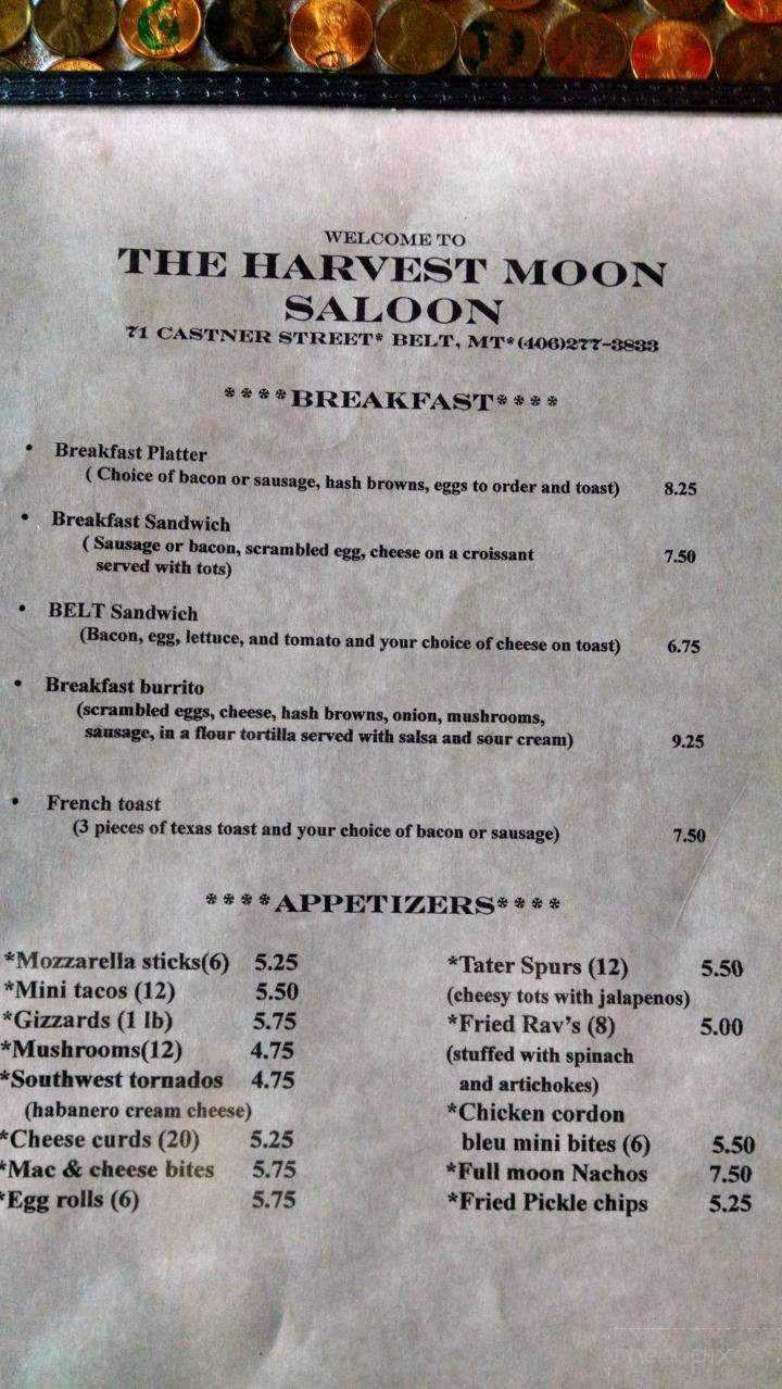 Harvest Moon Saloon - Belt, MT menu_pic