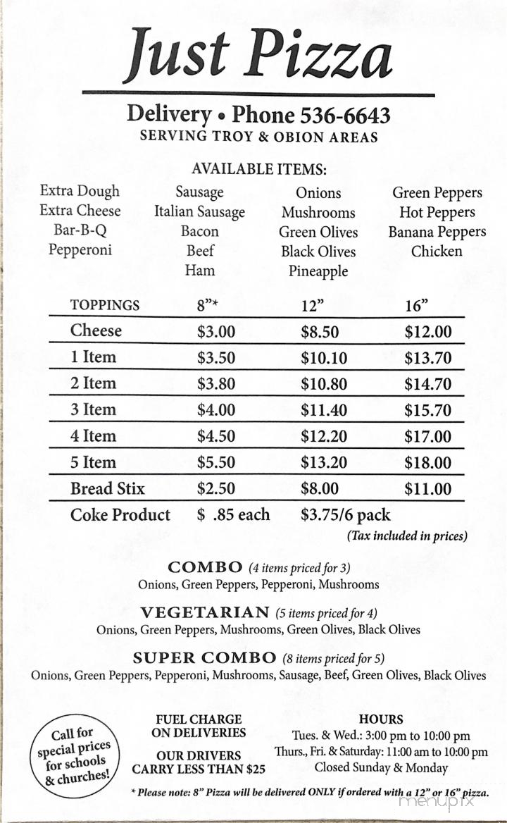 Just Pizza - Troy, TN menu_pic