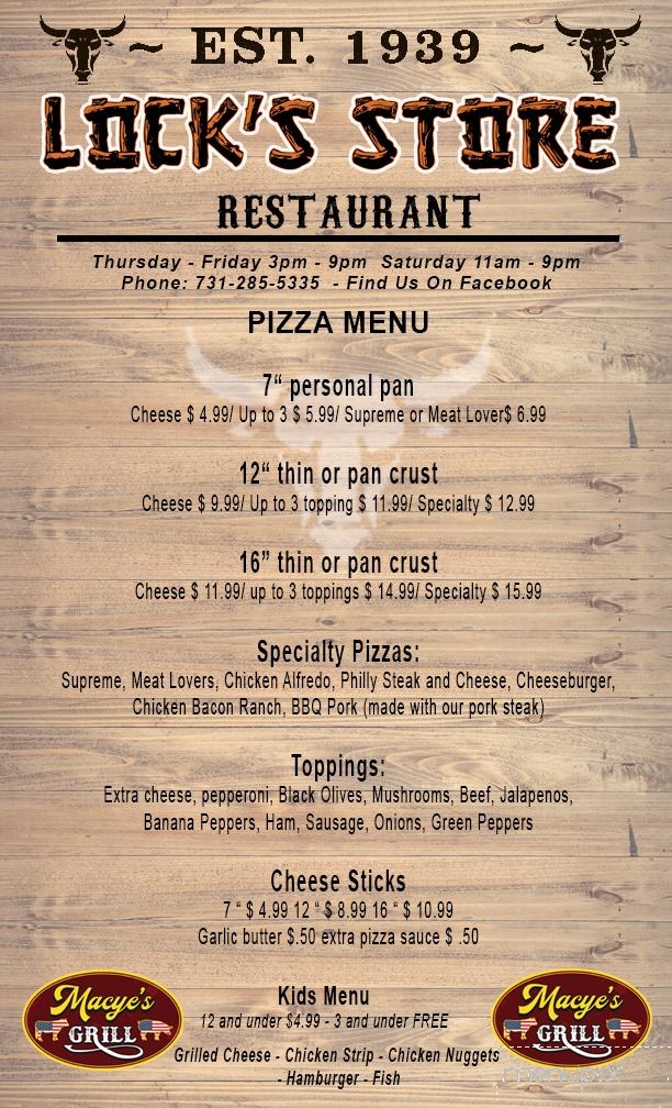 Lock's Store / Macye's Grill - Dyersburg, TN menu_pic