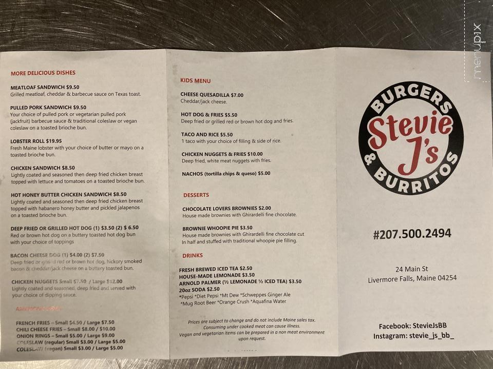 Stevie J's Burgers & Burritos - Livermore Falls, ME