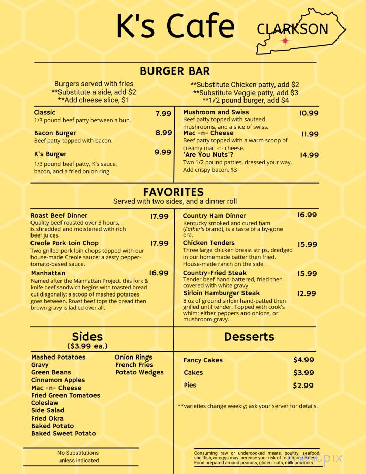 K's Cafe - Clarkson, KY menu_pic