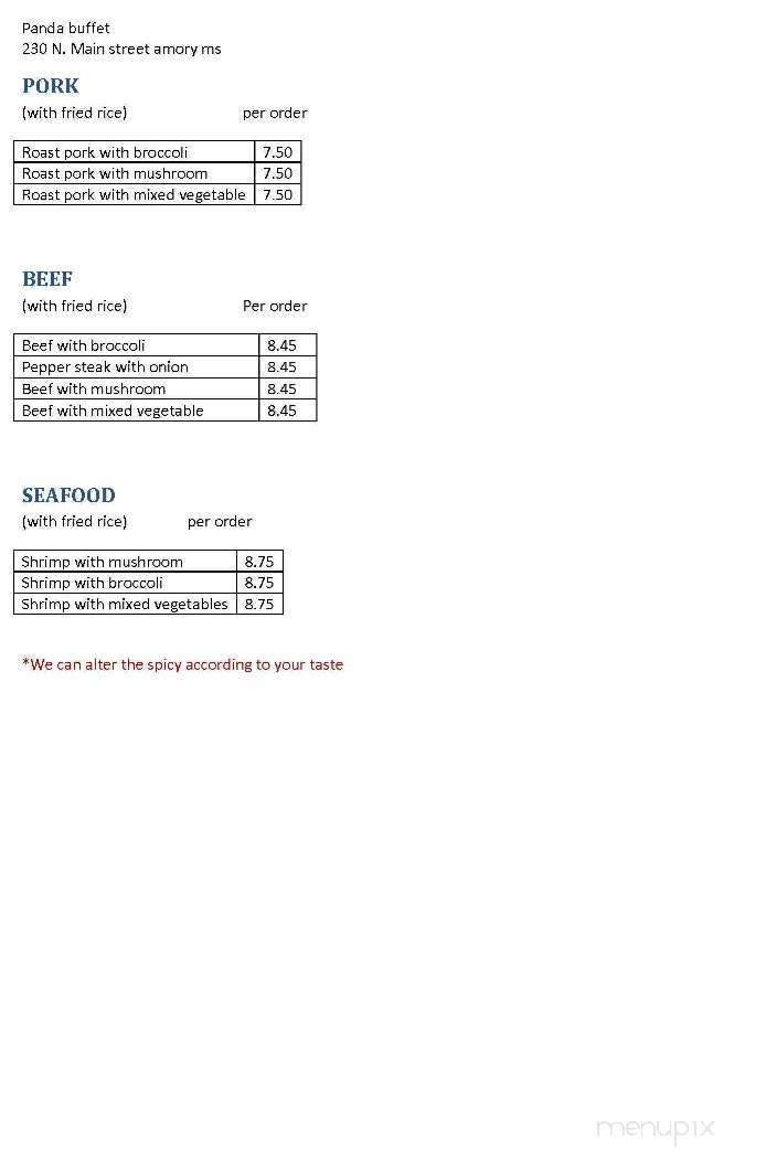 Panda Buffet - Amory, MS menu_pic