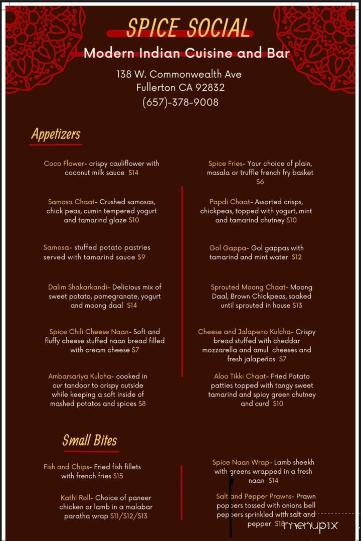 Spice Social - Fullerton, CA menu_pic