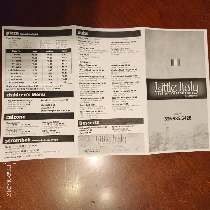 Little Italy & Italian Restaurant - King, NC menu_pic