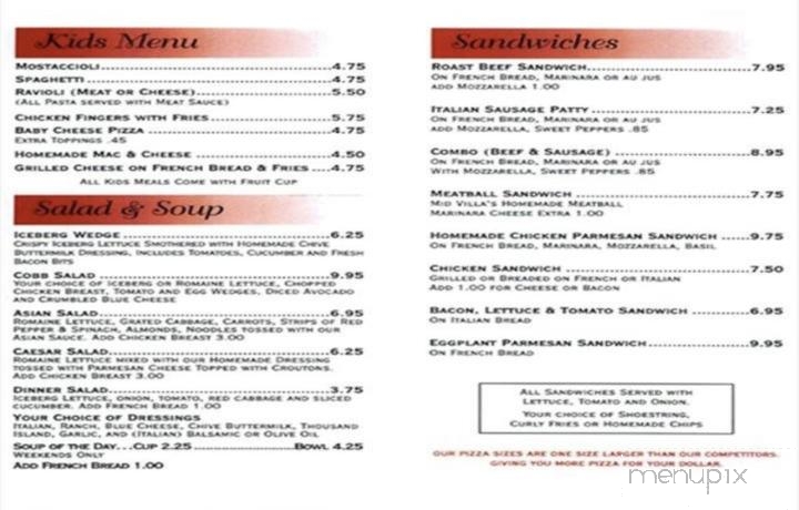 Mid Villa Pizza of Palos Heights - Palos Heights, IL menu_pic