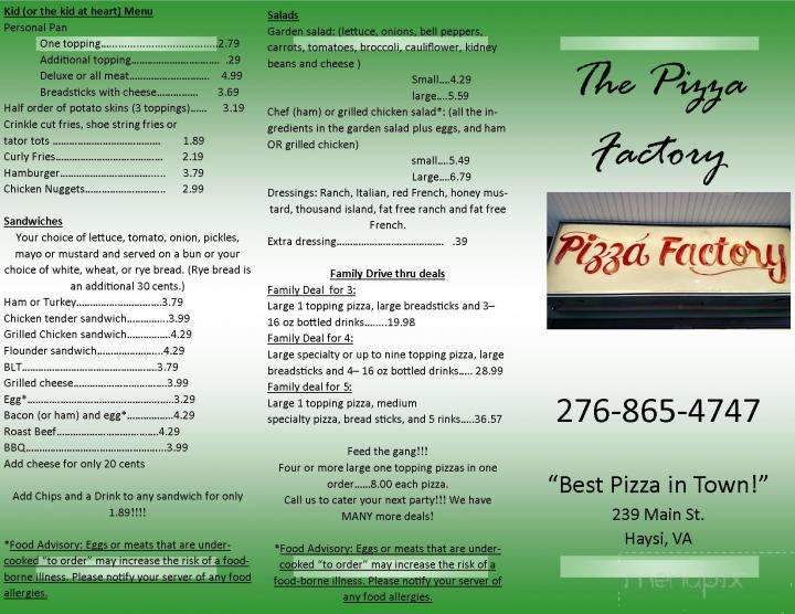 Pizza Factory - Haysi, VA menu_pic