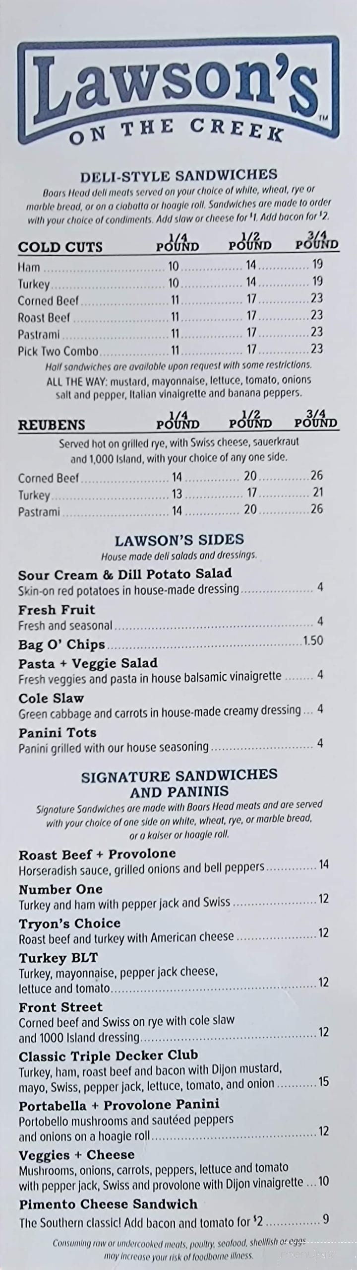 Lawson’s On The Creek - New Bern, NC menu_pic