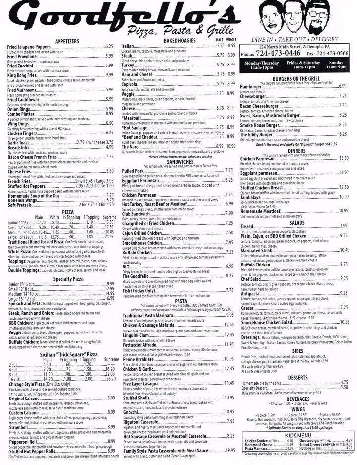 Goodfellos Pizza Pasta and Grille - Zelienople, PA menu_pic