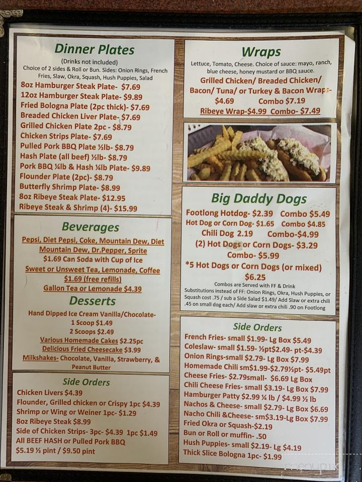 Big Daddys Cafe - Gaffney, SC menu_pic
