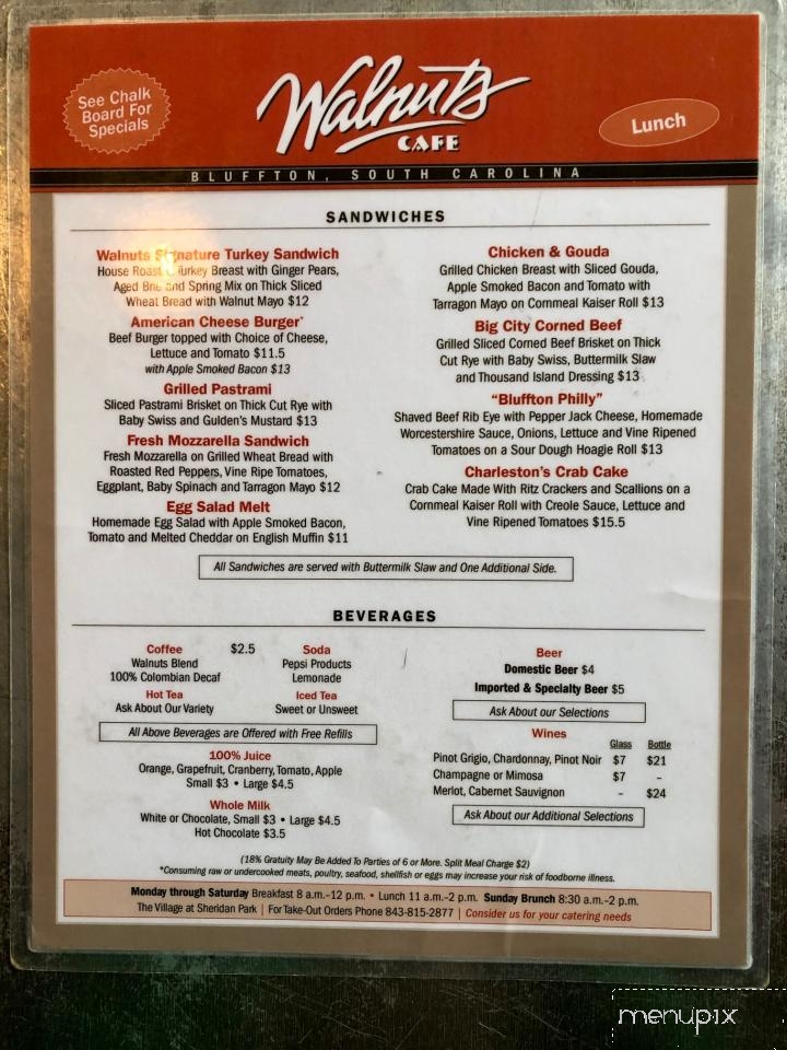 Walnuts Cafe - Bluffton, SC menu_pic
