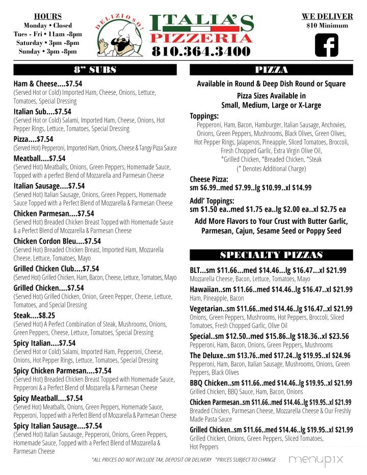 Italia's Pizzeria - Marysville, MI menu_pic