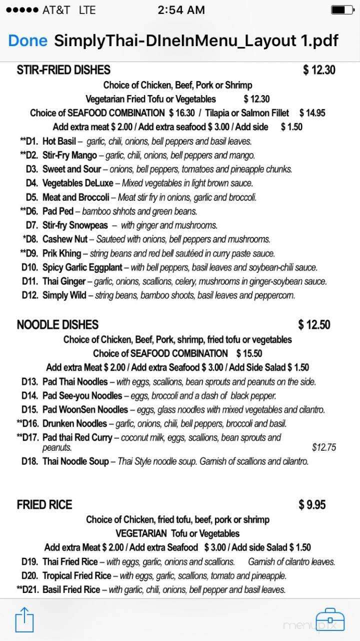 Simply Thai - Chesapeake, VA menu_pic