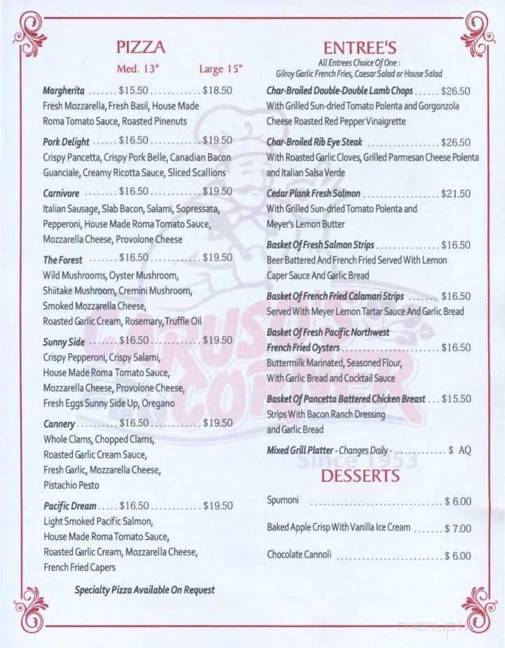 Caruso's Corner Restaurant - Monterey, CA menu_pic