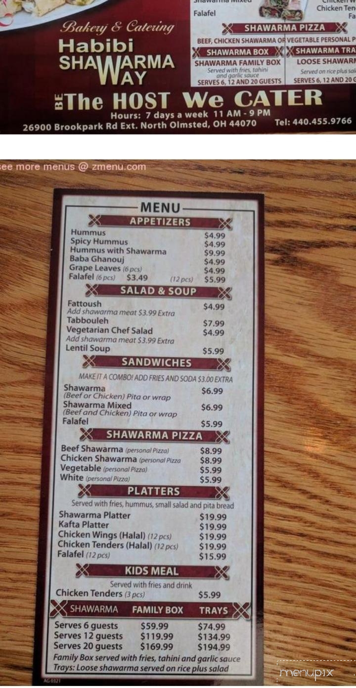 Habibi Shawarma Way - North Olmsted, OH menu_pic