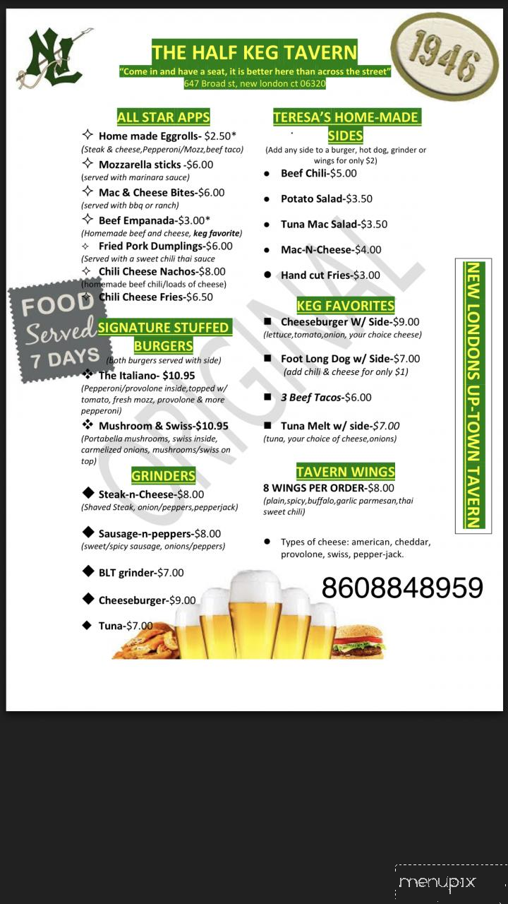 Half-Keg Tavern - New London, CT menu_pic