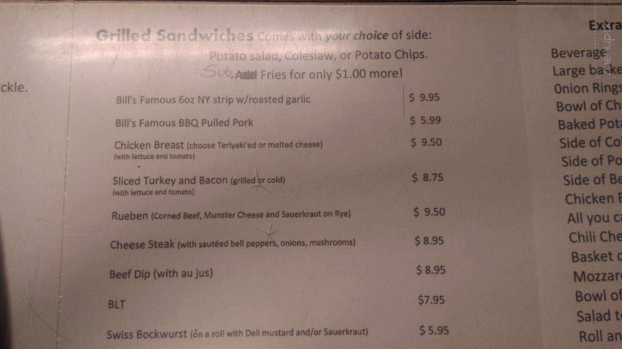 Bill's Place - Wheatland, CA menu_pic