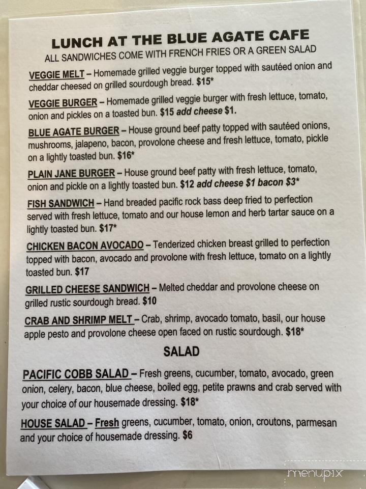 Blue Agate Cafe - Oceanside, OR menu_pic