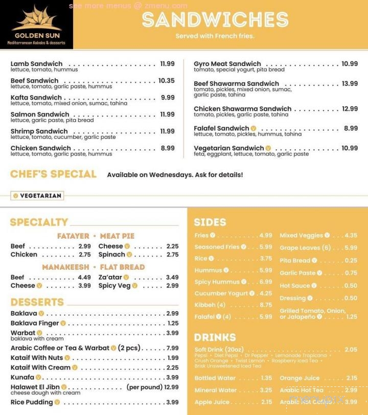 Golden Sun Mediterranean Kabobs & Desserts - Norwalk, CA menu_pic