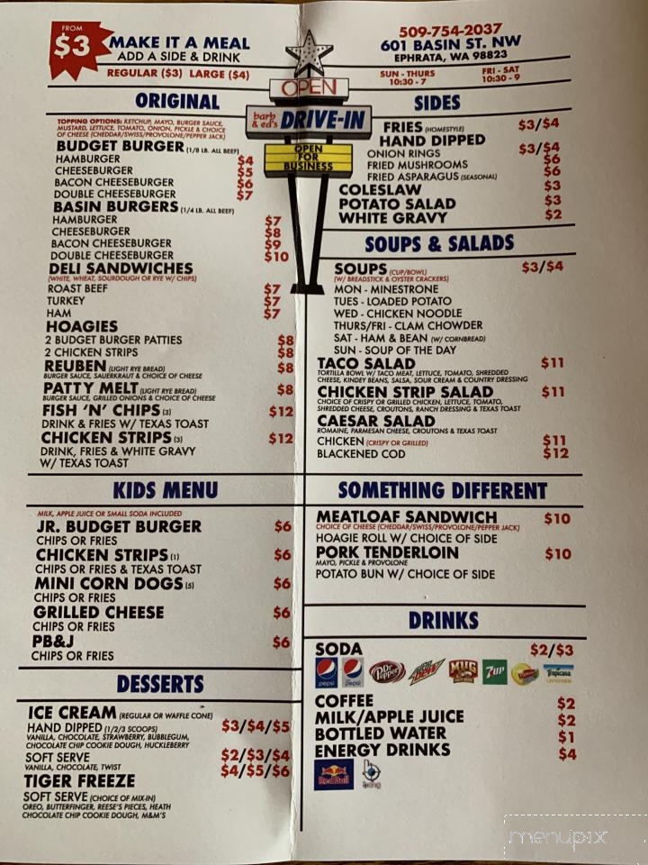 Barb & Ed's Drive-Inn - Ephrata, WA menu_pic