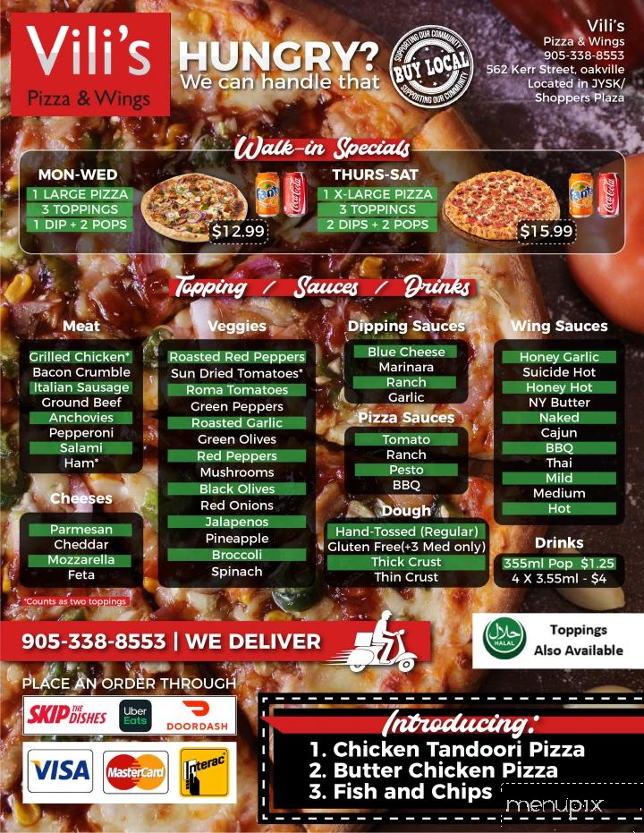 Menu of Vilis Pizza & Wings in Oakville, ON L6K 3C7