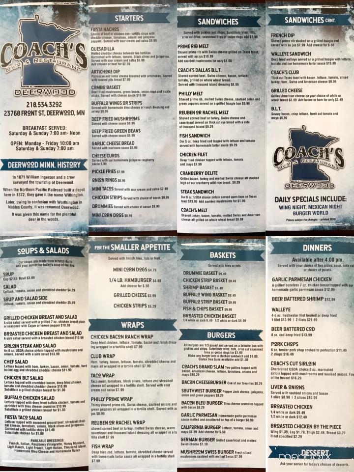 Coach's Corner Bar & Restaurant - Deerwood, MN