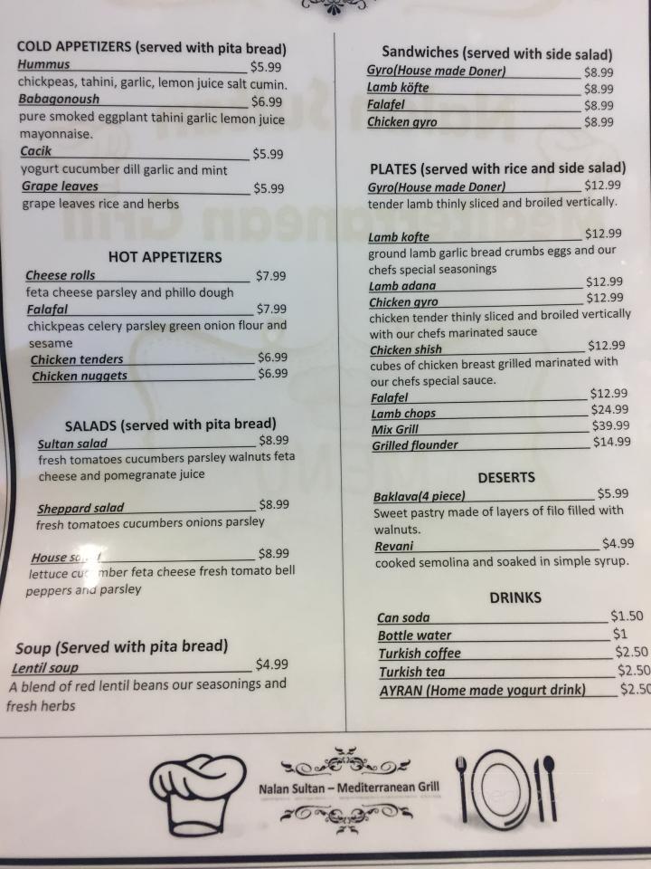 Nalan Sultan Mediterranean Grill - Apopka, FL menu_pic