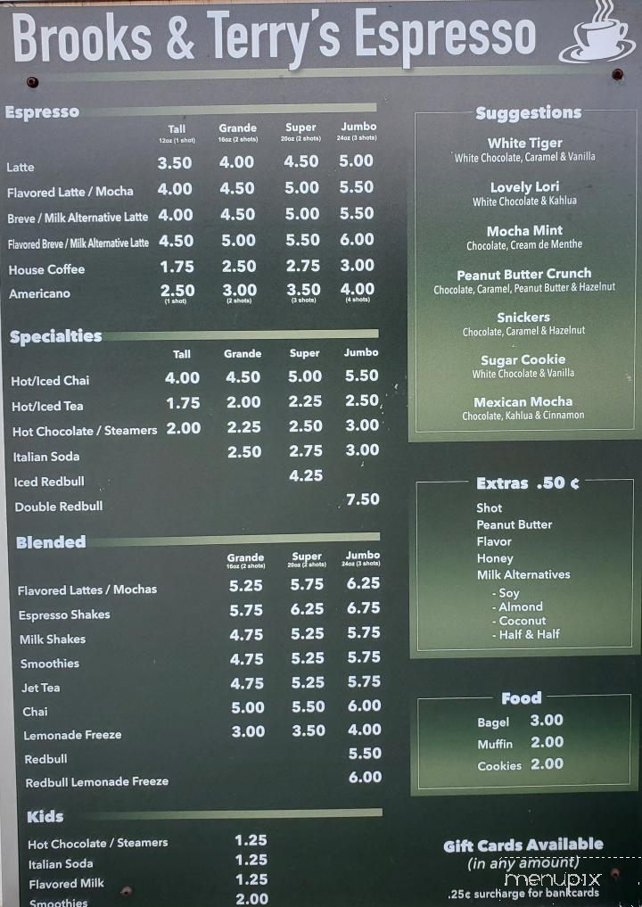 Brooks & Terry's Esspresso - Dallas, OR menu_pic