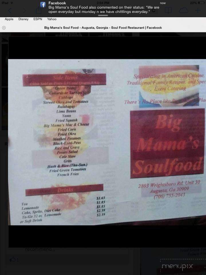 Big Mama's Soulfood - Augusta, GA menu_pic