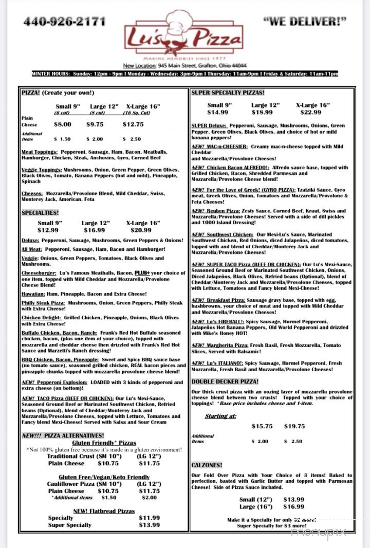 Lu's Pizza - Grafton, OH menu_pic