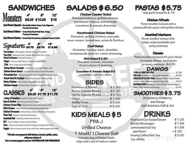 Second Street Sub Shop - Royal Oak, MI menu_pic