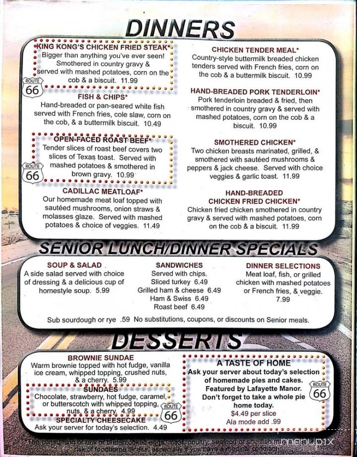 Menu Of Route 66 Diner In Saint Robert MO 65584 menu-of-route-66-diner-in-saint-robert-mo-65584