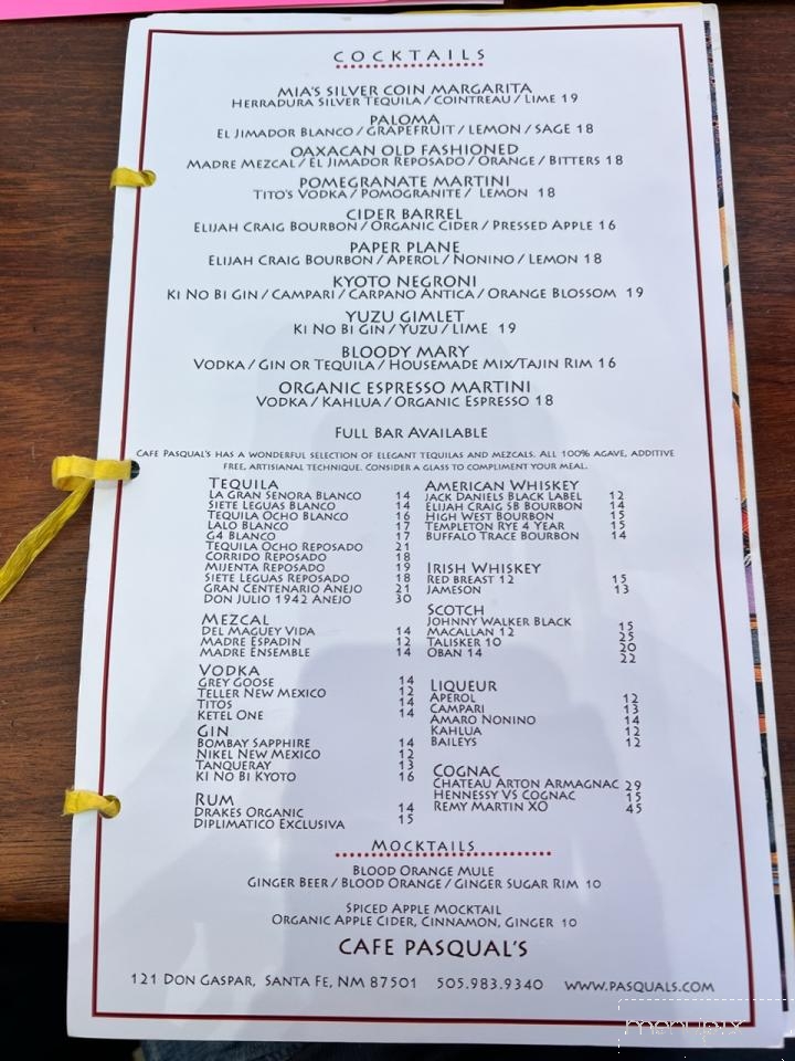 Cafe Pasqual's - Santa Fe, NM menu_pic