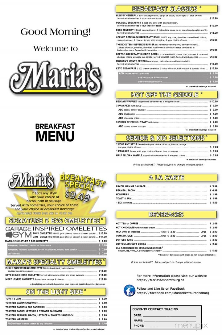Maria's Restaurant & Catering - Amherstburg, ON menu_pic