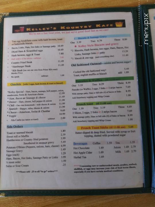 Kelley's Kountry Kafe - Ethel, WA menu_pic