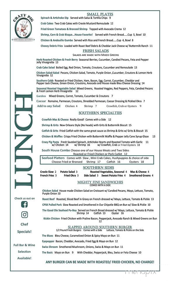 Crazy Pig Southern Kitchen - Mandeville, LA menu_pic