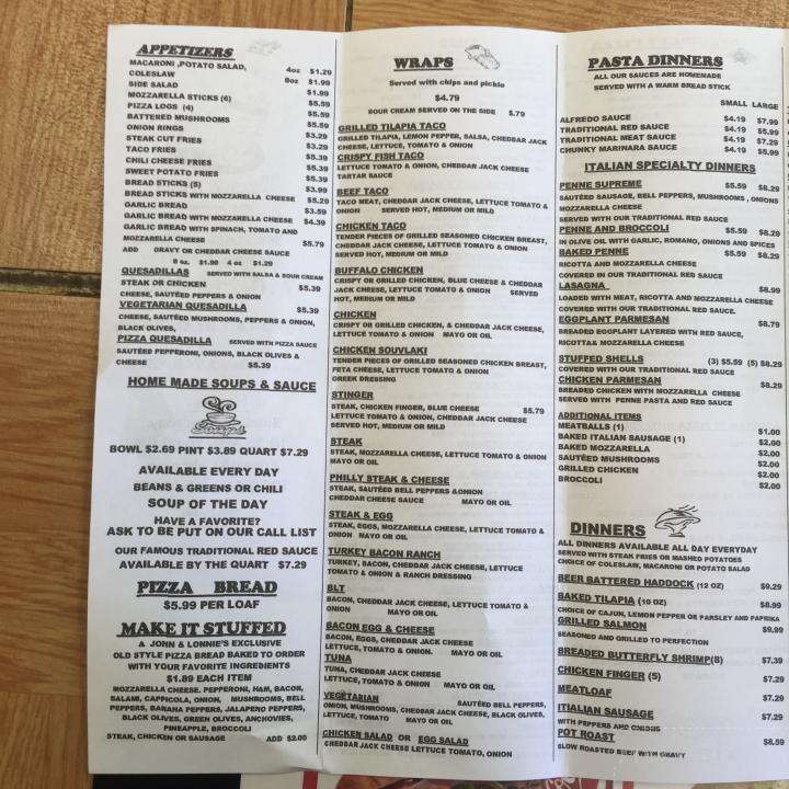 John and Lonnie's Pizza and More - Sanborn, NY menu_pic