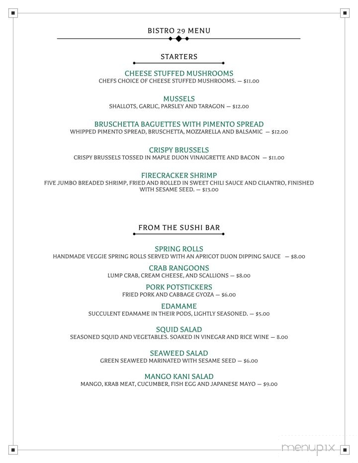 Bistro 29 - Murphy, NC menu_pic