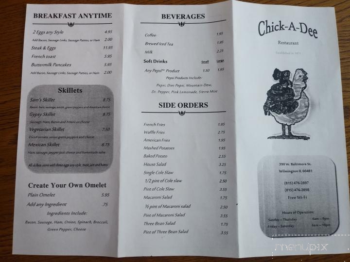 Chick-A-Dee Restaurant - Wilmington, IL menu_pic