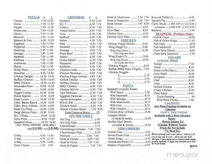 Apollo Pizza - Webster, MA menu_pic
