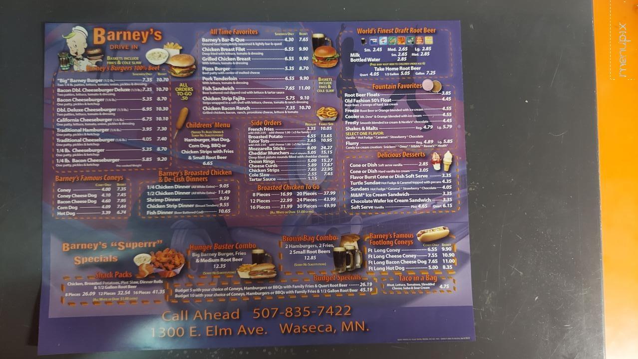 Barney's Drive-In - Waseca, MN menu_pic
