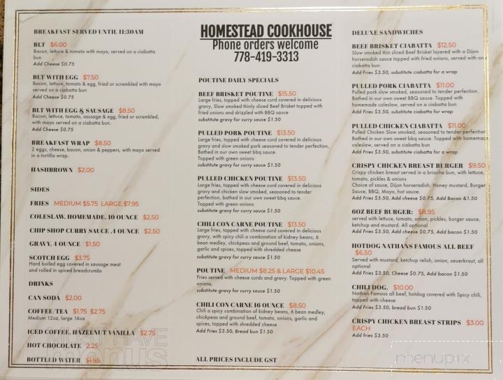 Homestead Cookhouse - Port Alberni, BC menu_pic
